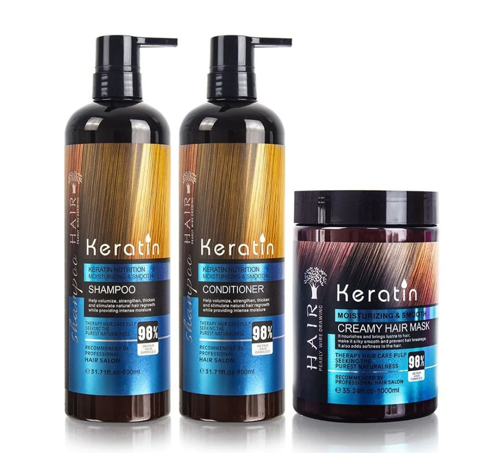Keratin Hair Shampoo, Conditioner and Mask
